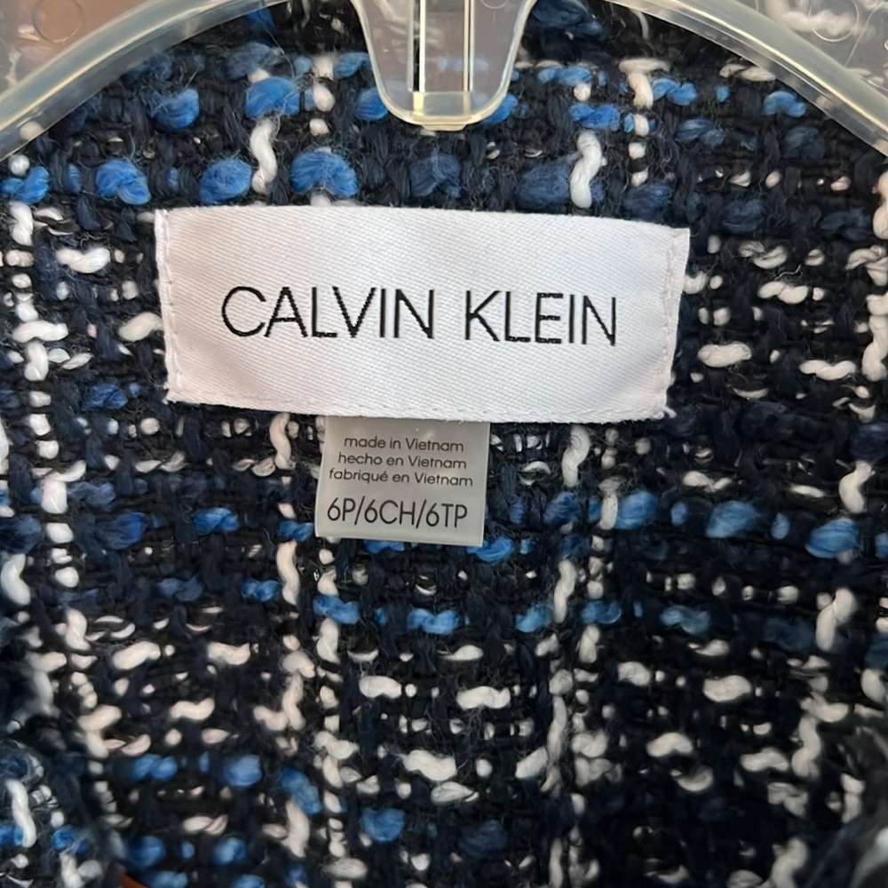 Calvin Klein Fringe Tweed Open Front Blazer Jacket - Size 6P - Picture 2 of 3